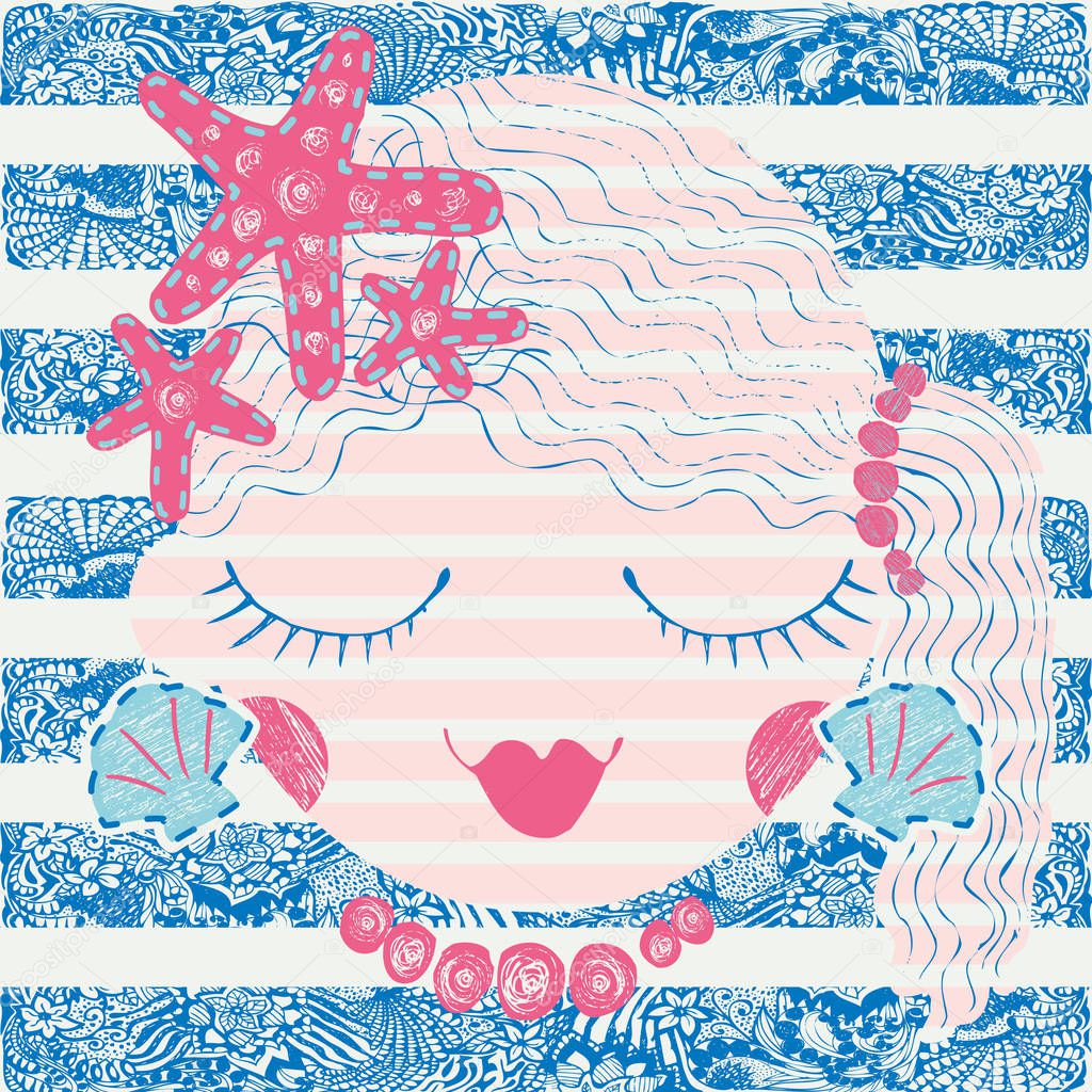 Dreamy female sailor on graphic background