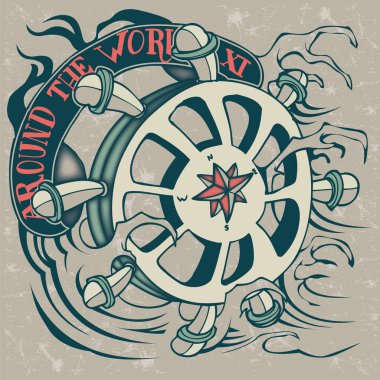 Dünya çapında yazı ile pusula, vektör illüstrasyon 