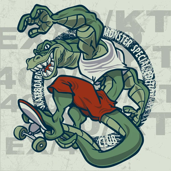Illustration Vectorielle Monstre Crocodile Skateboard — Image vectorielle