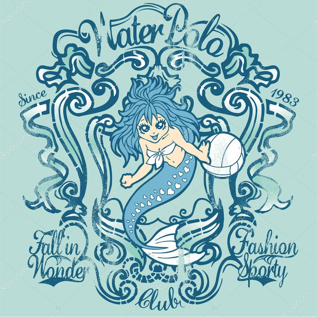 Graphic colorful water sport club logo with siren