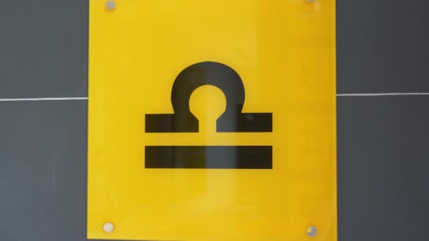 Libra Astrological Zodiac Signclose Closeup Shot Yellow Plate Libra Scales — Stock Video