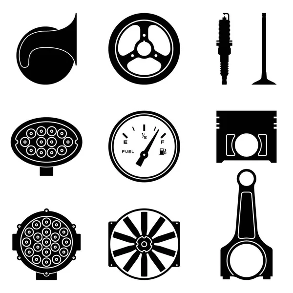 Autoteile Icon Set. Silhouette Vektor Illustration — Stockvektor