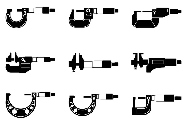 Micrómetro exterior e interior. Silueta vector iconos — Vector de stock