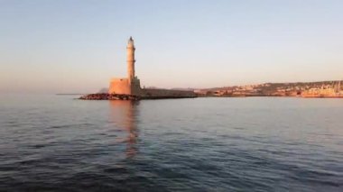 Chania, Gün batımında Girit eski Venedik liman timelapse