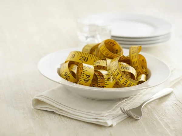 Tape Measure Pasta Plate Served Table — Stock Photo, Image