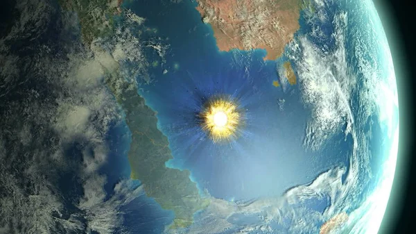 Illustration Large Asteroid Colliding Earth Yucatan Peninsula Mexico Leading Dinosaurs — Stock Photo, Image