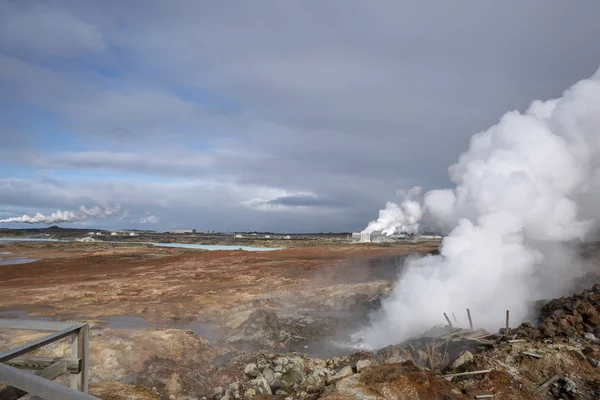 Geothermal Hot Spring Steaming Arid Ground Hveragerdi Iceland — Stock Photo, Image