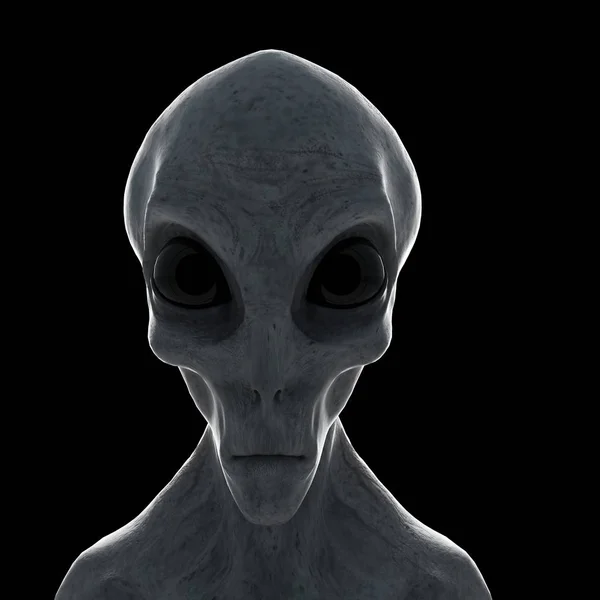 Illustratie Van Grijze Humanoïde Alien Zwarte Achtergrond Close — Stockfoto