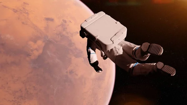 Ilustración Del Astronauta Traje Espacial Volando Frente Superficie Marte — Foto de Stock