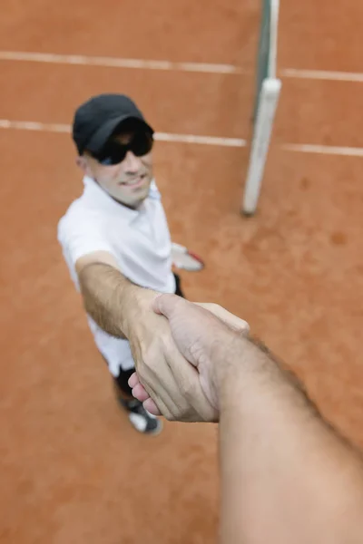 Joueur Tennis Serrant Main Arbitre Après Match — Photo