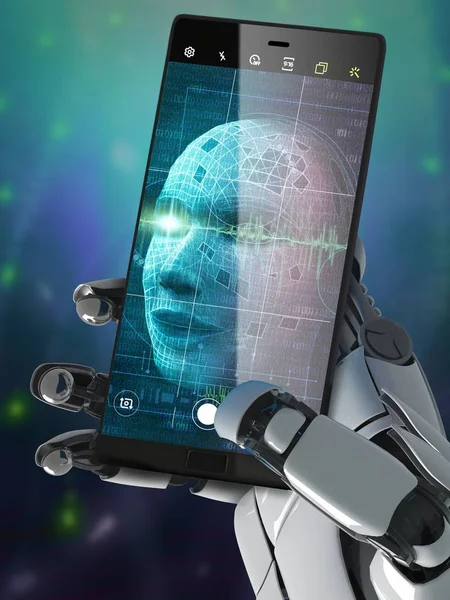 Ilustración Robot Tomando Selfie Significando Inteligencia Artificial — Foto de Stock