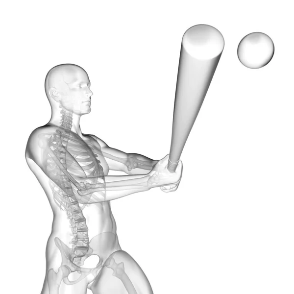 Human Silhouette Using Baseball Bat Visible Skeletal Structure Digital Illustration — Stock Photo, Image