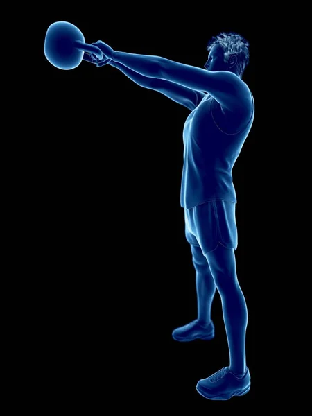 Uomo Che Allenamento Kettlebell Illustrazione Digitale Concettuale — Foto Stock