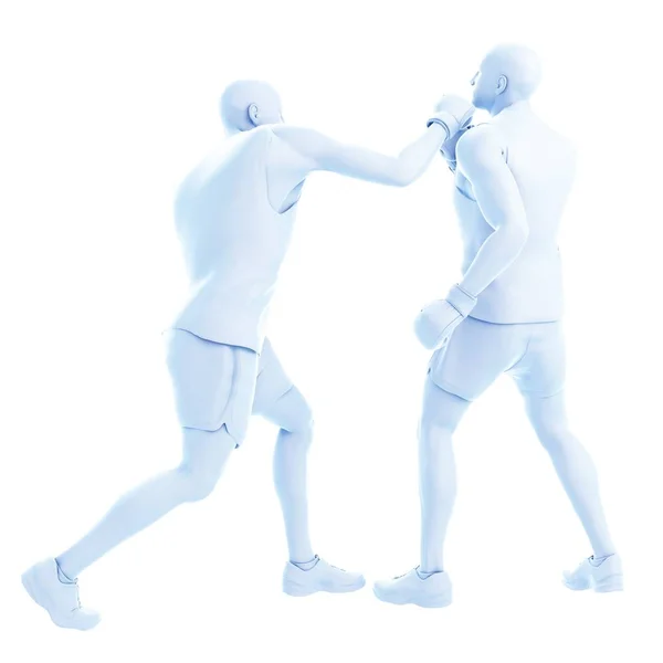 Illustration Numérique Deux Hommes Abstraits Boxe Sur Fond Blanc — Photo