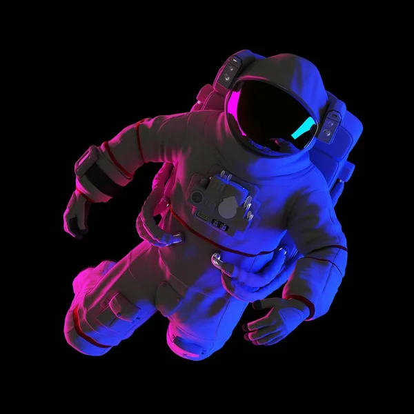 Astronaut Floating Black Background Computer Illustration — 스톡 사진