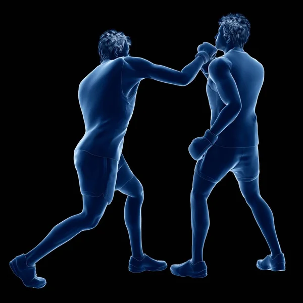 黑色背景下两个抽象男子拳击的3D数字图像 — 图库照片