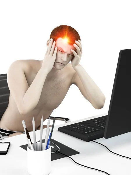 Silhouette Eines Männlichen Büroangestellten Mit Kopfschmerzen Schreibtisch Konzeptionelle Digitale Illustration — Stockfoto