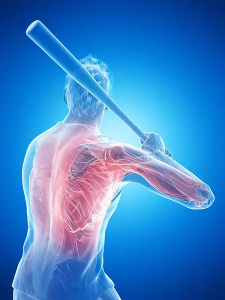 Männliche Baseballspieler Muskeln Beim Halten Eines Schlägers Computerillustration — Stockfoto