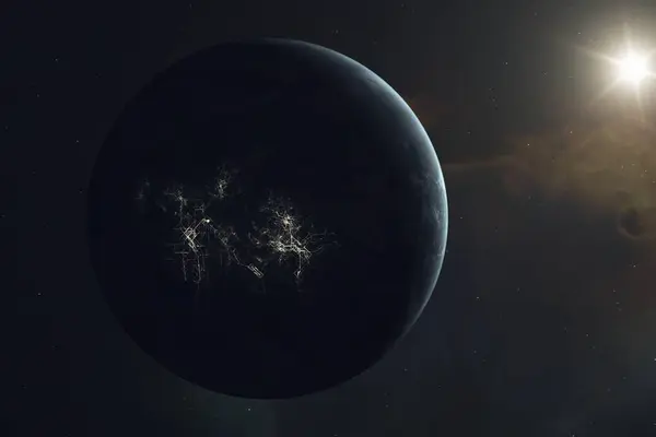 Exoplanet Med Spår Främmande Civilisation Digital Illustration — Stockfoto