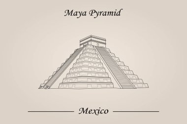 Maya Piramit, tüylü yılan Tapınağı. Vektör çizim, Dünya Attractions