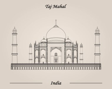 Taj Mahal, Hindistan, vektör çizim Dünya Attractions