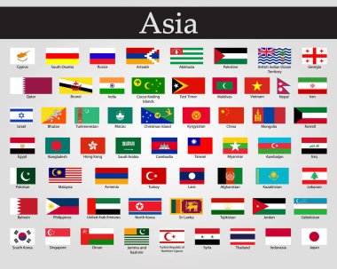 Tüm bayraklar Asya. Vektör çizim