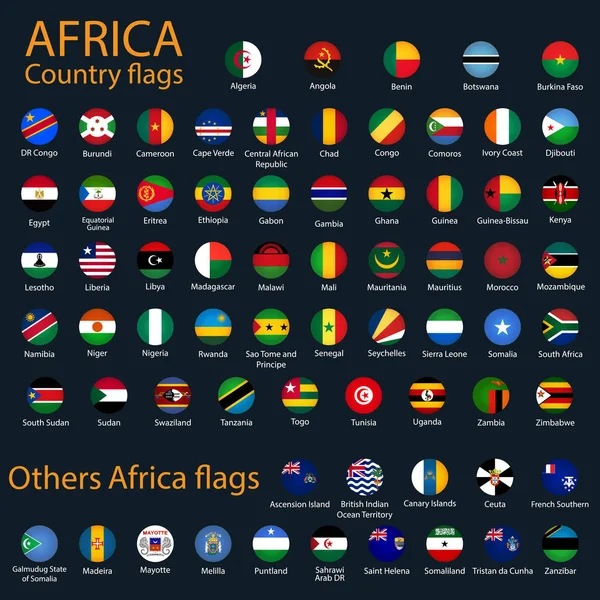 Flat Flags Africa Black Background Full Vector Collectionvector Set African — Stock Vector