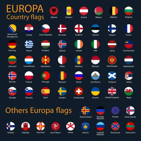 Todas Las Banderas Europa Colección Completa Vector Conjunto Aislado Negro — Archivo Imágenes Vectoriales