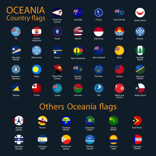 Banderas Oceanía Todos Los Países Colores Originales — Vector de stock