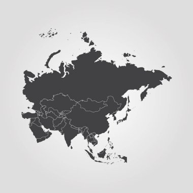 Asya Haritası. Vektör illüstrasyon. Dünya haritası