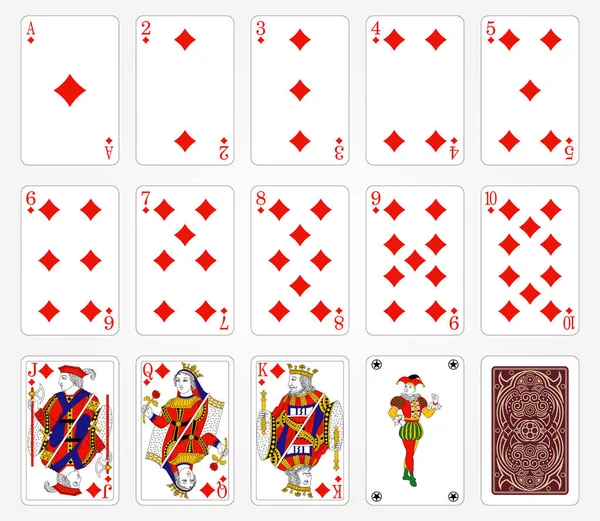 Jogando Cartas Diamantes Terno Fundo Branco Ilustração Vetorial Desenho Original —  Vetores de Stock