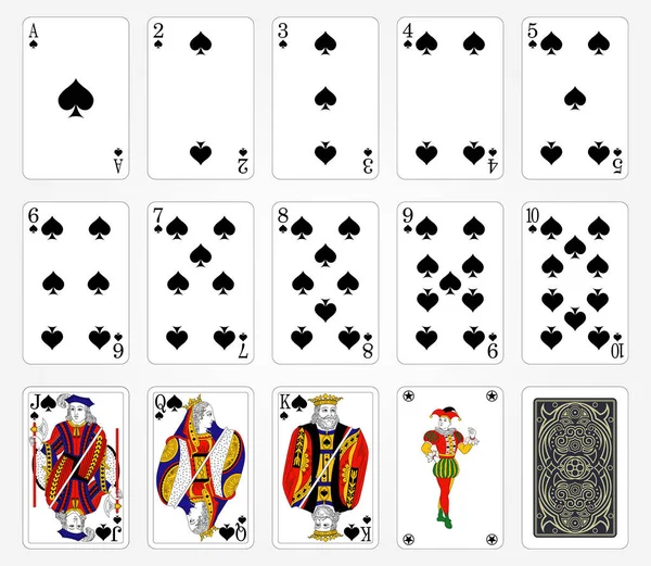 Jouer Aux Cartes Spades Costume Sur Fond Blanc Illustration Vectorielle — Image vectorielle