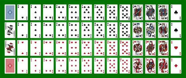 扑克套装与孤立的卡片绿色背景 扑克扑克扑克牌 — 图库矢量图片
