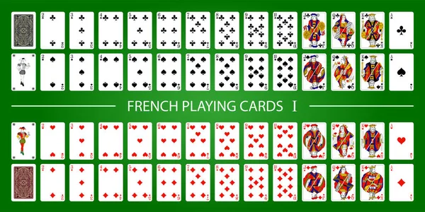 Set Poker Con Carte Isolate Sfondo Verde Carte Gioco Francesi — Vettoriale Stock