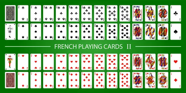 Poker Set Met Geïsoleerde Kaarten Groene Achtergrond Franse Speelkaarten Met — Stockvector