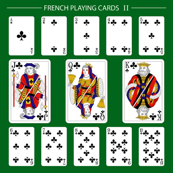 Francés Jugando Cartas Palo Clubes — Vector de stock