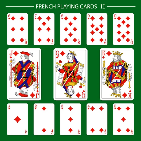 Francouzské Hrací Karty Vyhovují Diamanty — Stockový vektor