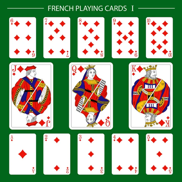 Francés Jugando Cartas Palo Diamantes — Vector de stock