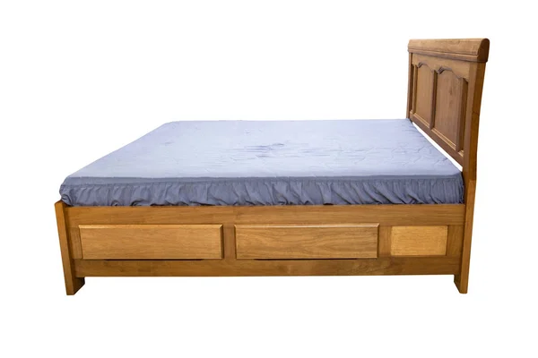 Деревянная Двуспальная Кровать Белом Фоне — стоковое фото
