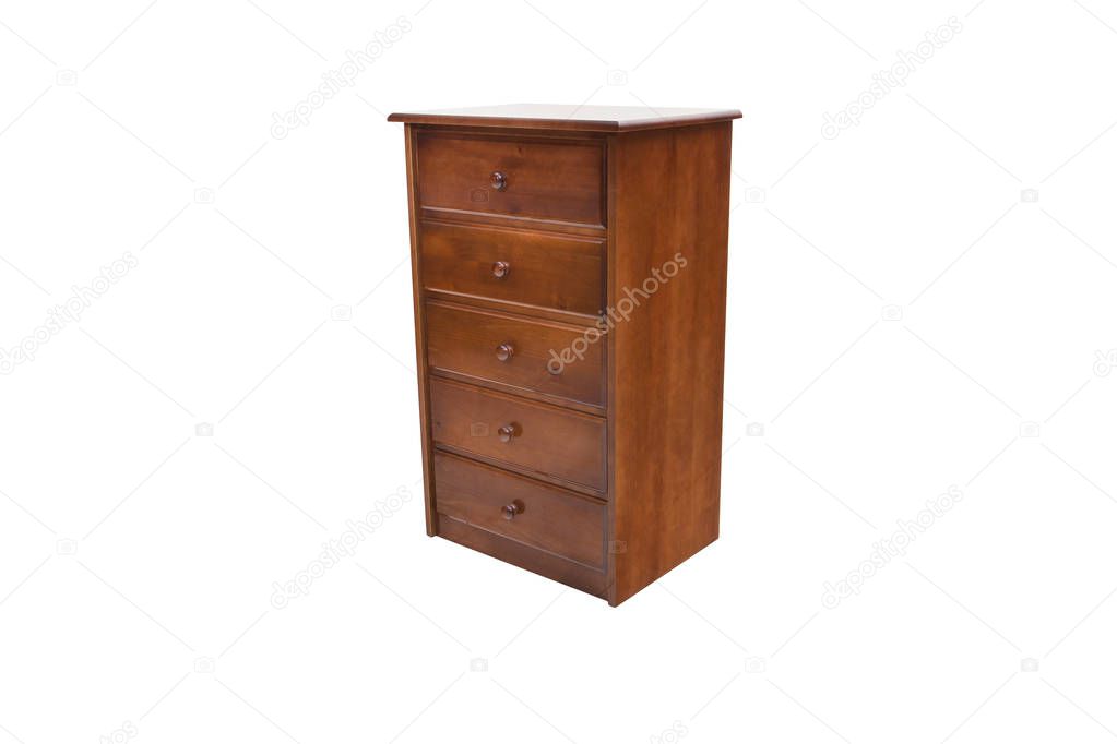 Wooden chest of drawers isolated on white background