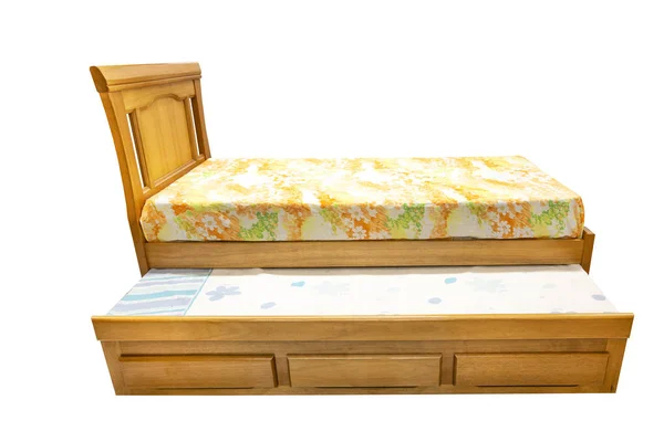 白色背景的木质双人床 — 图库照片