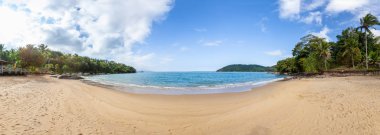 Plaj, deniz ve orman manzarasına Prainha, tropik sahil yakınında Paraty, Rio de Janeiro Brezilya devlet, güneybatı kıyılarında tamamen korunmuş bir şaşırtıcı ve tarihi kasaba bulutlu gün.