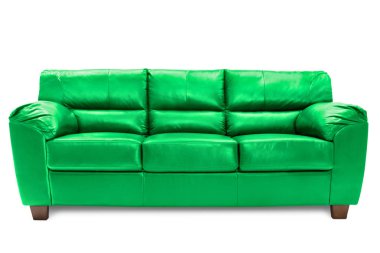 Beyaz arka plan üzerinde izole üç koltuk rahat mavi deri kanepe