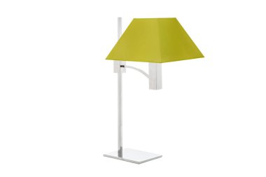 Küçük beyaz abajurlu modern masa lambası.