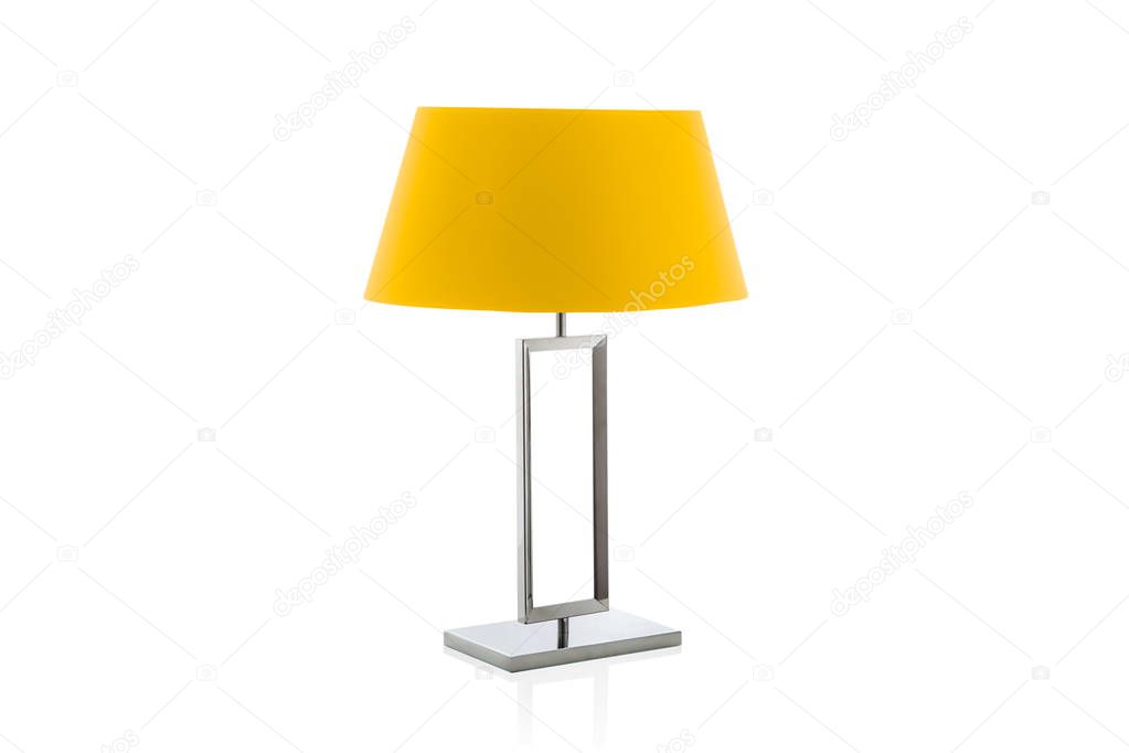 Modern table lamp with small salmon lampshade isolated