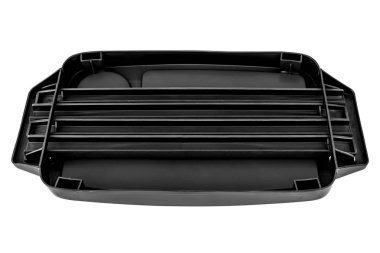 Plastik masa tepsisi his isoleted beyaz arka plan üzerinde renkli