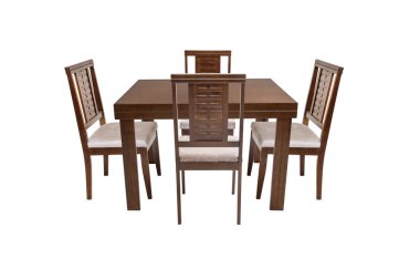 Tablo ve beyaz arka plan üzerinde dört sandalye.