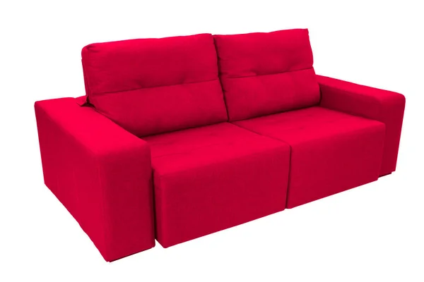 Trzy Siedzenia Przytulny Kolor Tkaniny Sofa Izolowana Białym Tle — Zdjęcie stockowe