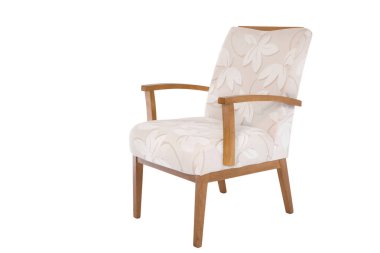 Koltuk. Beyaz arka planda modern tasarımcı koltuğu. Tekstil sandalyesi.