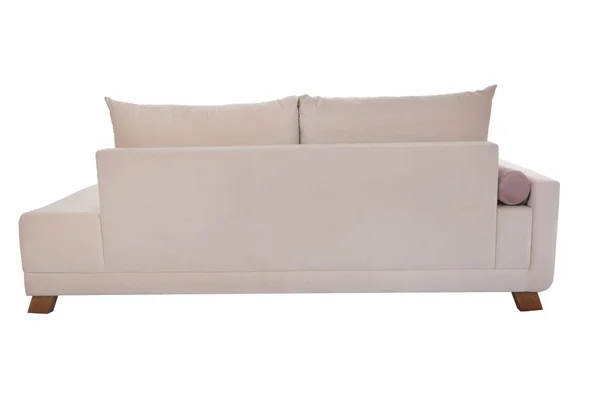 Divano Moderno Camoscio Beige Isolato Sfondo Bianco — Foto Stock